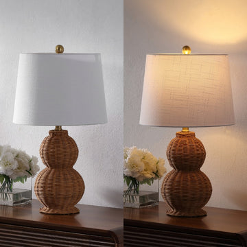 Millie 23" Modern Coastal Woven Rattan Gourd LED Table Lamp, Set of 2